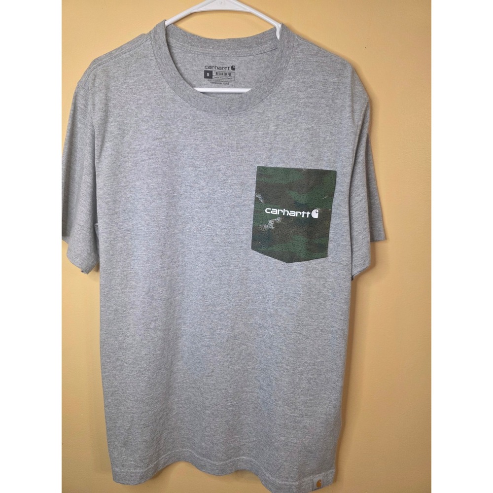 Carhartt Mens Relaxed Fit Camo Pocket T-Shirt Heather Gray Size M Short Sleeve